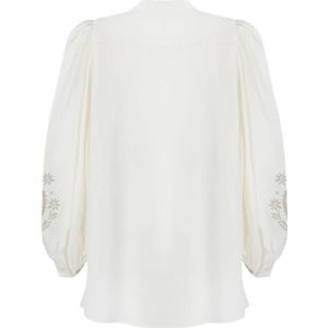 Max Mara Weekend, Blouses & Shirts, Dames, Beige, L, Linnen, Linnen Overhemd met Borduursel