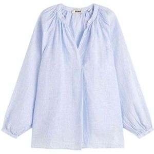 Ecoalf, Blauwe Linnen Gestreepte Losvallende Blouse Blauw, Dames, Maat:L