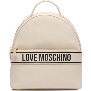 Love Moschino, Tassen, Dames, Wit, ONE Size, Logo Lettering Ivory PU Rugzak