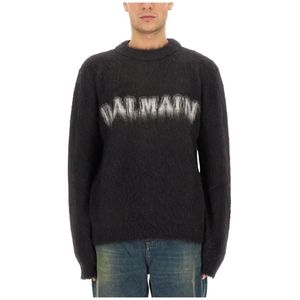 Balmain, Truien, Heren, Zwart, M, Wol, Retro Logo Mohair Pullover