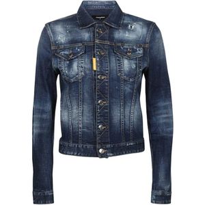 Dsquared2, Jassen, Dames, Blauw, 2Xs, Denim, Gespoten Denim Jack