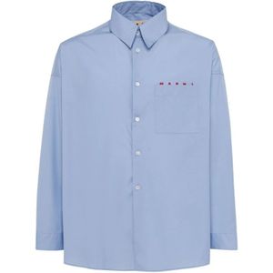 Marni, Katoenen Bowling Kraag Shirt Blauw, Heren, Maat:S