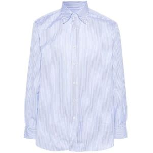 Brioni, Blauw-wit gestreept overhemd Blauw, Heren, Maat:3XL