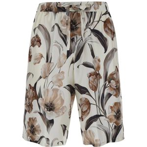 Dolce & Gabbana, Korte broeken, Heren, Veelkleurig, L, Beige Zijden Bermuda Shorts