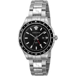 Versace, Elegante Hellenyium GMT Horloge Grijs, Heren, Maat:ONE Size