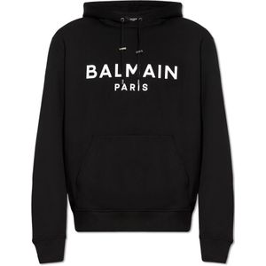 Balmain, Sweatshirts & Hoodies, Heren, Zwart, XL, Katoen, Hoodie met logo