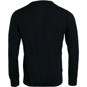 Dolce & Gabbana, Truien, Heren, Blauw, L, Kasjmier, Blauwe Cashmere Bij Crewneck Sweater