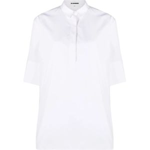 Jil Sander, Blouses & Shirts, Dames, Wit, M, Katoen, Witte Pofmouw Katoenen Overhemd