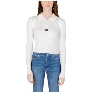 Tommy Jeans, Tops, Dames, Wit, M, Polyester, Halve Rits Trui van Gerecycled Polyester