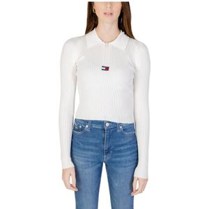 Tommy Jeans, Halve Rits Trui van Gerecycled Polyester Wit, Dames, Maat:M