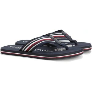 Tommy Hilfiger, Schoenen, Heren, Blauw, 41 EU, Polyester, Blauwe Strepen Slippers voor Mannen