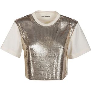 Paco Rabanne, Nude Cropped T-Shirt Beige, Dames, Maat:S