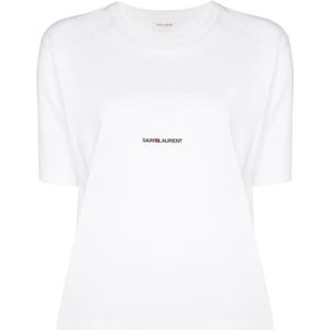 Saint Laurent, Tops, Dames, Wit, L, Katoen, Wit Logo Box Fit T-Shirt