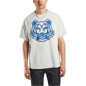 Kenzo, Oversized K-Tiger Raglan Naad T-shirt Grijs, Heren, Maat:S