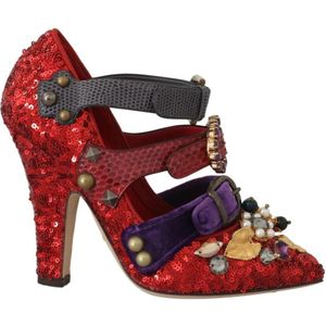 Dolce & Gabbana, Schoenen, Dames, Veelkleurig, 36 EU, Rode Metalen Stud en Parel Mary Janes