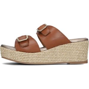 Unisa, Schoenen, Dames, Bruin, 37 EU, Leer, Bruine Plateau Slipper met Gouden Accenten