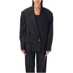 Isabel Marant, Jassen, Dames, Zwart, S, Wol, Geruite Wollen Blazer Jas