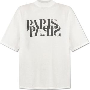 Anine Bing, Tops, Dames, Wit, S, Katoen, ‘Avi’ bedrukt T-shirt