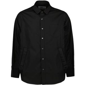 Sacai, Overhemden, Heren, Zwart, S, Katoen, Zwarte Klassieke Shirt met Ritszakken
