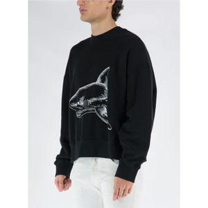 Palm Angels, Sweatshirts & Hoodies, Heren, Zwart, S, Katoen, Split Shark Crew Sweatshirt