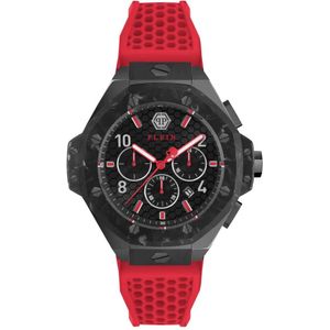 Philipp Plein, Chrono Royal Zwart Rood Siliconen Horloge Zwart, Heren, Maat:ONE Size