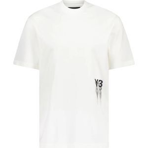 Y-3, Tops, Heren, Wit, L, Katoen, Logo Print Katoenen T-Shirt