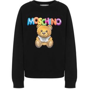 Moschino, Zwarte Biologisch Katoenen Logo Print Sweatshirt Zwart, Dames, Maat:M