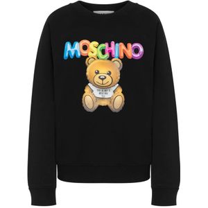 Moschino, Sweatshirts & Hoodies, Dames, Zwart, S, Katoen, Zwarte Biologisch Katoenen Logo Print Sweatshirt