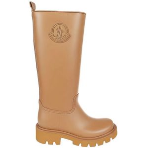 Moncler, Schoenen, Dames, Bruin, 40 EU, Bruin Leren Kniehoge Waterdichte Laarzen