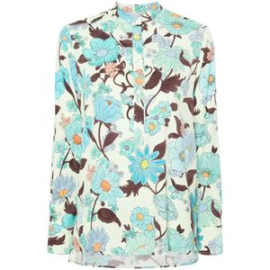 Stella McCartney, Blouses & Shirts, Dames, Veelkleurig, M, Multicolor Mint Tuinprint Shirt