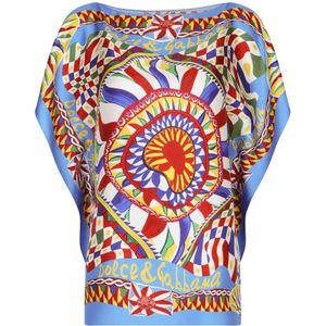 Dolce & Gabbana, Blouses & Shirts, Dames, Veelkleurig, S, Abstracte Zijden Blouse met Multikleurige Print