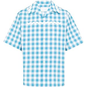 Prada, Overhemden, Heren, Blauw, M, Katoen, Oversized korte mouw katoenen Vichy shirt