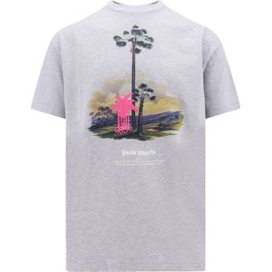 Palm Angels, Tops, Heren, Grijs, S, Katoen, Biologisch Katoenen T-Shirt met Amazonia Patch