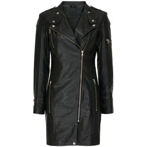 Notyz, Jassen, Dames, Zwart, 3Xl, Leer, Long Biker Jacket 11100