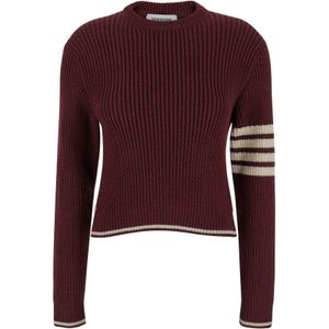 Thom Browne, Truien, Dames, Rood, XS, Wol, Rode Baby Cable Sweater met Strepen