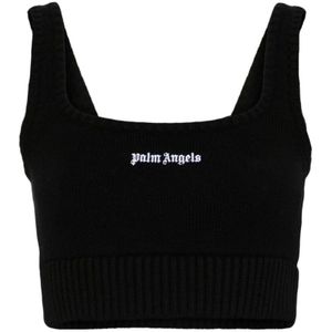 Palm Angels, Mouwloze Top met Geborduurd Logo Zwart, Dames, Maat:S