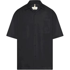 Oamc, Overhemden, Heren, Zwart, L, Katoen, Zwarte katoenen shirt met geborduurd logo