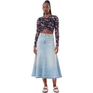 Ganni, Rokken, Dames, Blauw, L, Denim, Blauwe Denim Midi Rok met Zakken