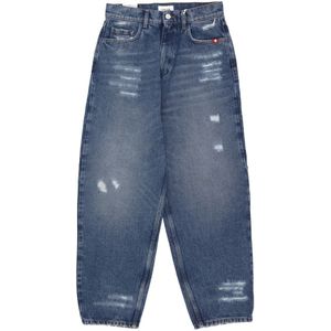 Amish, Ripped Denim Baggy Jeans Blauw, Dames, Maat:W29