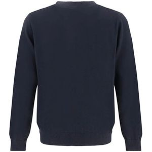 Fendi, Truien, Heren, Blauw, L, Wol, Geribbelde Crew Neck Wollen Trui met Ritszak