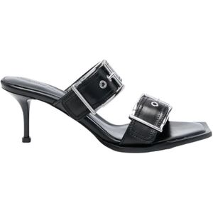 Alexander McQueen, Schoenen, Dames, Zwart, 37 EU, Leer, Leren Muiltjes met Gespen 72mm