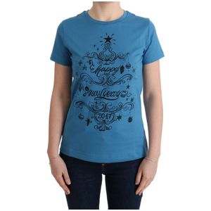 Dolce & Gabbana, Tops, Dames, Blauw, M, Katoen, Blauw Katoenen 2017 Motief T-Shirt