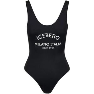 Iceberg, Badkleding, Dames, Zwart, S, Nylon, Badpak met Logo Print