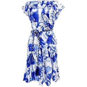 Carolina Herrera, Blauw en wit bedrukte zijden jurk Veelkleurig, Dames, Maat:S