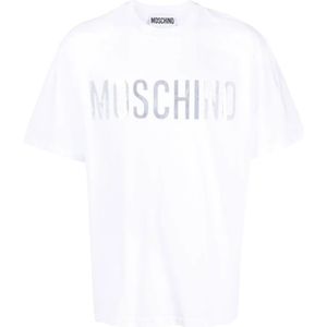 Moschino, Tops, Heren, Wit, L, Katoen, Wit Logo-Print Katoenen T-Shirt