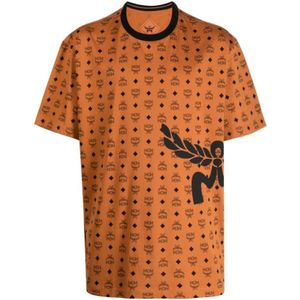 Mcm, Cognac Bruin/Zwart Jersey T-Shirt Bruin, Heren, Maat:S