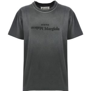 Maison Margiela, Tops, Dames, Grijs, S, Katoen, Grijze T-shirts en Polos met Geborduurd Logo