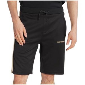 Karl Lagerfeld, Korte broeken, Heren, Zwart, S, Katoen, Zwarte Katoen Polyester Regular Fit Shorts