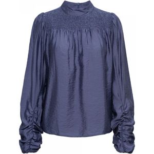 &Co Woman, Blouses & Shirts, Dames, Blauw, L, Modal Top met Opstaande Kraag