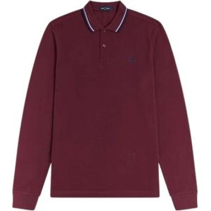 Fred Perry, Lange Mouw Piqué Polo Rood, Heren, Maat:L